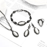 Antique Silver Opal Gemstone Jewelry Set Women Anniverssary Jewelry - Genuine - Gemstone