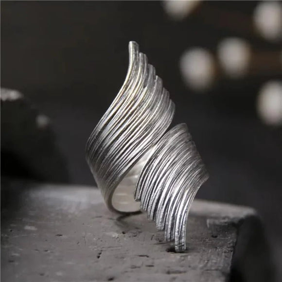 Big brushed Adjaustable Ring Silver Wedding Women Jewelry - Gemstone Gold