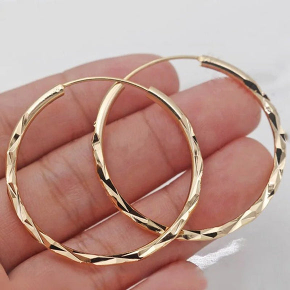 Big Gold Circle Hoop Earring for Women Anniverssary Female Jewelry - Gemstone Gold
