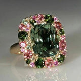 Big Green Zircon Ring for Women Wedding Engagement Party Jewelry - Genuine - Gemstone