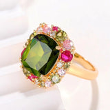 Big Green Zircon Ring for Women Wedding Engagement Party Jewelry - Genuine - Gemstone