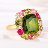 Big Green Zircon Ring for Women Wedding Engagement Party Jewelry - Genuine - Gemstone