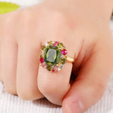 Big Green Zircon Ring for Women Wedding Engagement Party Jewelry - Genuine - Gemstone