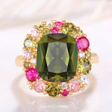 Big Green Zircon Ring for Women Wedding Engagement Party Jewelry - Genuine - Gemstone