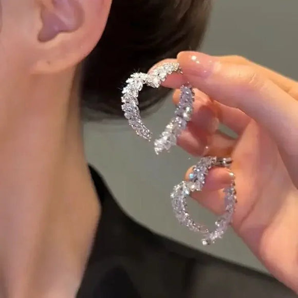 Big Heart Wedding Earring Double for Women Leaves Jewelry - Gemstone Gold