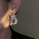 Big Heart Wedding Earring Double for Women Leaves Jewelry - Gemstone Gold
