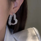 Big Heart Wedding Earring Double for Women Leaves Jewelry - Gemstone Gold