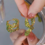 Big Heart Wedding Earring Double for Women Leaves Jewelry - Gemstone Gold