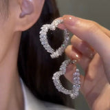 Big Heart Wedding Earring Double for Women Leaves Jewelry - Gemstone Gold