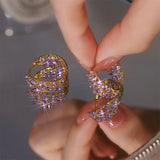 Big Heart Wedding Earring Double for Women Leaves Jewelry - Gemstone Gold