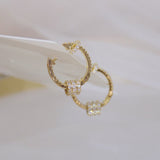 Big Hollow Zircon Earrings 14k Gold Women Wedding Jewelry - Genuine - Gemstone