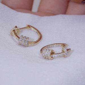 Big Hollow Zircon Earrings 14k Gold Women Wedding Jewelry - Genuine - Gemstone