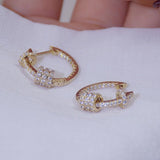 Big Hollow Zircon Earrings 14k Gold Women Wedding Jewelry - Genuine - Gemstone
