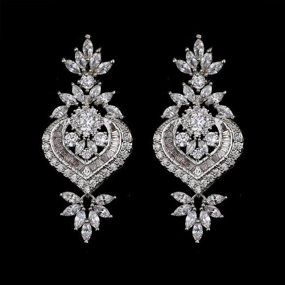 Big Long Flower Pendant Drop Earrings Shining Women Party Jewelry - Gemstone Gold