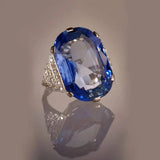 Big Oval Blue Sapphuire Ring Anniversary Party Birthday Women Jewelry - Genuine - Gemstone