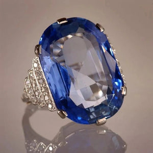 Big Oval Blue Sapphuire Ring Anniversary Party Birthday Women Jewelry - Genuine - Gemstone