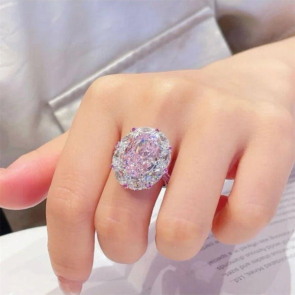 Big Oval Pink Zircon Stone Ring For Women Engagement Wedding Bridal Jewelry - Gemstone Gold