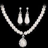 Big Pearl Bridal Jewelry Set Silver Teardrop Earrings Necklace For Women - Genuine - Gemstone