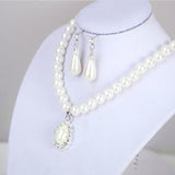 Big Pearl Bridal Jewelry Set Silver Teardrop Earrings Necklace For Women - Genuine - Gemstone