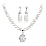 Big Pearl Bridal Jewelry Set Silver Teardrop Earrings Necklace For Women - Genuine - Gemstone