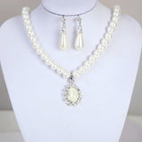 Big Pearl Bridal Jewelry Set Silver Teardrop Earrings Necklace For Women - Genuine - Gemstone