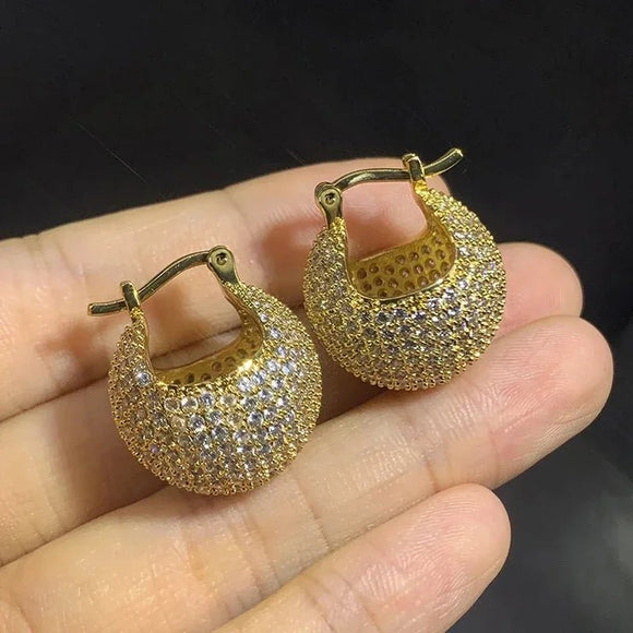Big Round Ball Hoop Earrings for Women Gold Circle Party Jewelry - Gemstone Gold