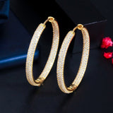 Big Round Double Hoop Earrings Gold Zircon for Women Jewelery - Genuine - Gemstone