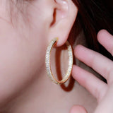 Big Round Double Hoop Earrings Gold Zircon for Women Jewelery - Genuine - Gemstone