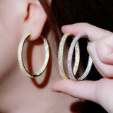 Big Round Double Hoop Earrings Gold Zircon for Women Jewelery - Genuine - Gemstone