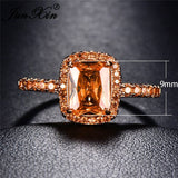 Big Square Champagne Zircon Ring Rose Gold For Women Jewelry - Genuine - Gemstone