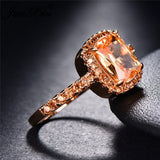 Big Square Champagne Zircon Ring Rose Gold For Women Jewelry - Genuine - Gemstone