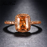 Big Square Champagne Zircon Ring Rose Gold For Women Jewelry - Genuine - Gemstone