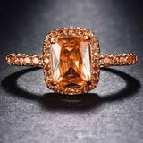 Big Square Champagne Zircon Ring Rose Gold For Women Jewelry - Genuine - Gemstone