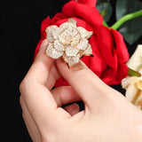 Big Statement Leaf Cluster Ring for Women Wedding Yellow Gold Jewelry - Gemstone Gold