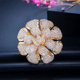 Big Statement Leaf Cluster Ring for Women Wedding Yellow Gold Jewelry - Gemstone Gold