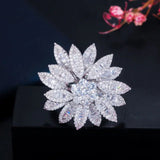 Big Statement Leaf Cluster Ring for Women Wedding Yellow Gold Jewelry - Gemstone Gold