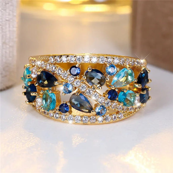 Big Vintage Water Drop Ring Engagement Gold Color Wedding Jewelry For Women - Gemstone Gold