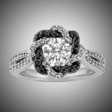 Black Flower Zircon Halo Ring Engagement Jewelry for Women Gift - Genuine - Gemstone