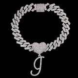 Bling Initial Letter Bracelet for Women Cuban Chain Jewelry - Genuine - Gemstone