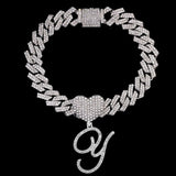 Bling Initial Letter Bracelet for Women Cuban Chain Jewelry - Genuine - Gemstone