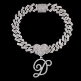 Bling Initial Letter Bracelet for Women Cuban Chain Jewelry - Genuine - Gemstone