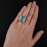 Blue Aquamarine Gemstone Ring Women Engagement Jewelry - Genuine - Gemstone