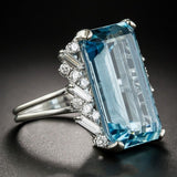 Blue Aquamarine Gemstone Ring Women Engagement Jewelry - Genuine - Gemstone