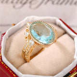 Blue Aquuamarine Gemstone Ring for Women Party Jewelry - Genuine - Gemstone