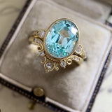 Blue Aquuamarine Gemstone Ring for Women Party Jewelry - Genuine - Gemstone