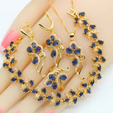 Blue Flower Sapphire Jewelry Sets 18K Gold for Women - Genuine - Gemstone