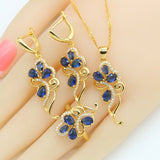 Blue Flower Sapphire Jewelry Sets 18K Gold for Women - Genuine - Gemstone