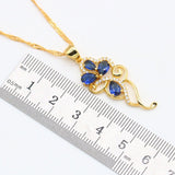 Blue Flower Sapphire Jewelry Sets 18K Gold for Women - Genuine - Gemstone