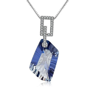 Blue Gemstone Pendant Necklace Silver Women Fine Jewelry - Genuine - Gemstone