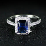 Blue Sapphire Engagement Ring Silver Women promise Jewelry - Genuine - Gemstone